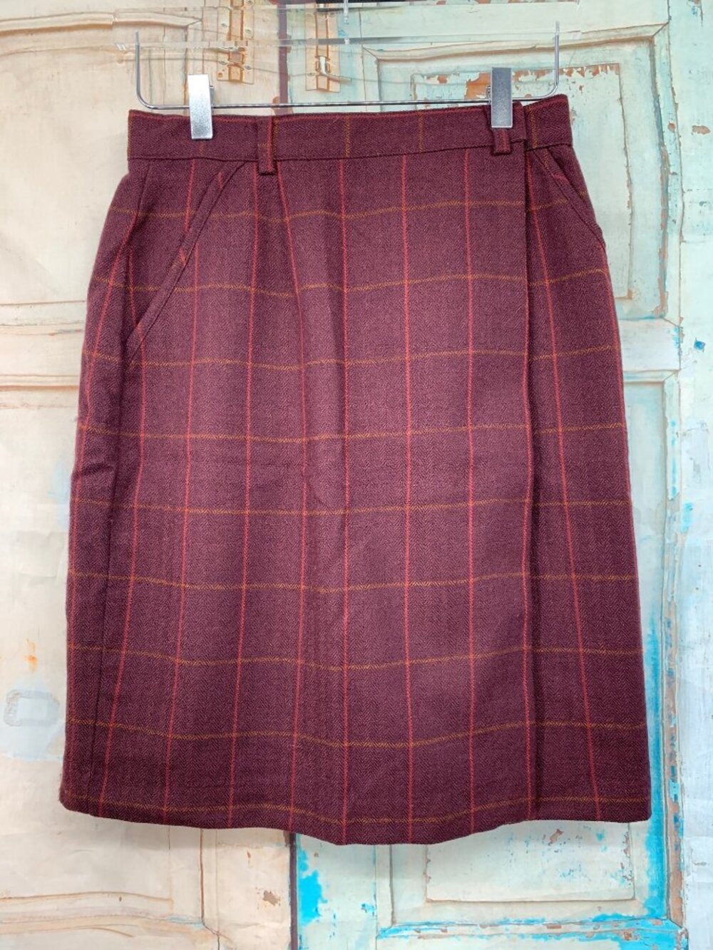 L.L. Bean Womens 8 Red Plaid Wool-Blend Midi Skirt Regular High-Waisted Lined Po